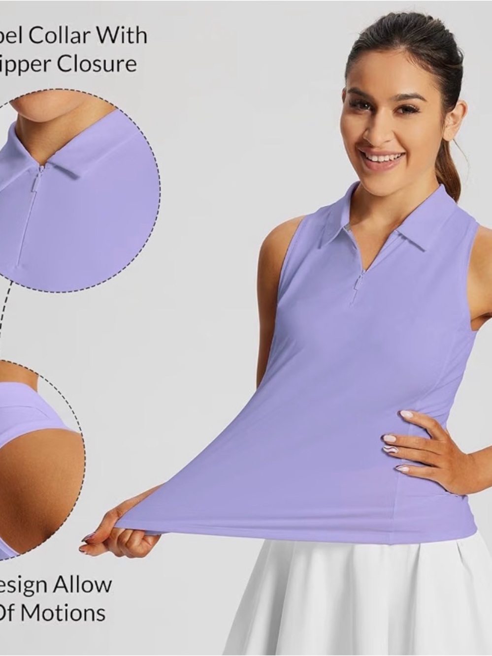 Bayleaf Women’s golf shirt. Racerback with zippered collar.